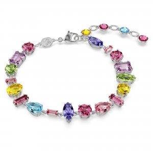 promo Swarovski Bracelet Gema décoré de cristaux de tailles et de couleurs variées, en métal rhodié