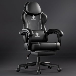 promo Dowinx Chaise de gaming Racing - Ergonomique - Avec support lombaire - En cuir synthétique - Dossier élargi - 150 kg - Noir