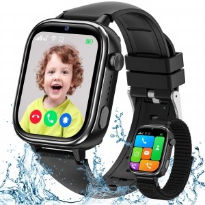 promo AKUMAKA Montre Connectée Enfant 4G, Smartwatch Téléphone avec IP68 Étanche, Carte SIM, SOS, Bracelet GPS, Chat, Appel Vidéo, Mode Classe, Podomètre, Sommeil, Réveil, Montre Intelligente Enfants Noir