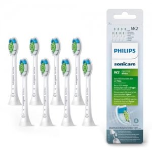 promo Philips Sonicare Lot de 8 têtes de brosses à dents électriques soniques W2 Optimal White pour des dents plus blanches, Blanc (Modèle HX6068/12)