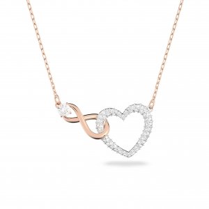 promo Swarovski Collier Swarovski Infinity, motif infini plaqué en or rosé et motif coeur sertis de cristaux blancs, blanc