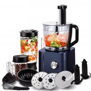 promo SNDOAS Robot Multifonction Cuisine, 1100 W Robot Culinaire, Bol Mélangeur 3.2 L, Hachoir Multifonction, Robot Mixeur 1.5 L, Moulin à café, Bleu Foncé