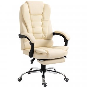 promo HOMCOM Fauteuil de Bureau Fauteuil Manager Grand Confort Dossier inclinable roulettes P.U 64,5 x 69 x 117 cm crème