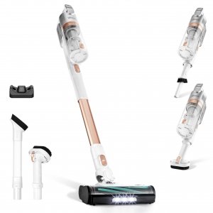 promo LEVOIT Aspirateur Balai sans Fil 4 en 1 Léger Anti-Enchevêtrement jusqu'à 50 Mins, 3 Modes, LED Lumière, Filtration 99,9%, pour les Poils, Cheveux , Poussière, Sol Dur, Voiture, LVAC–200 Or