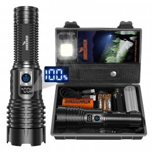 promo Shadowhawk Lampe Torche LED Ultra Puissante, 500000 Lumens Lampe de Poche, XHM77.2 Lampe Torche Rechargeable USB, IP67 Étanche Lampe Tactique Torches, 5 Modes Flashlight pour Camping Randonnée Urgence