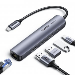 promo UGREEN Hub USB C HDMI 4K 60Hz Adaptateur USB C vers RJ45 Ethernet Gigabit PD 100W Charge Multi USB 3.0 5Gbps Compatible avec iPhone 16 Plus Pro Max 15 MacBook iPad Pro Air 2024 Surface Pro Galaxy S24