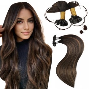 promo Moresoo Extension Cheveux Naturel Keratine Balayage Extension Cheveux a Chaud Brun le Plus Foncé avec Brun Châtain Extension Keratine Cheveux Naturel 40 cm 1g/s 50g/Pack #2/6/2