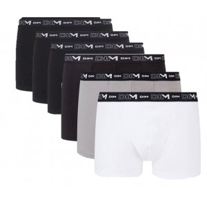 promo DIM Boxer Homme Coton Stretch Respirant Maintien Optimal x6, Noir/Gris/Blanc/Noir/Noir/Noir, M