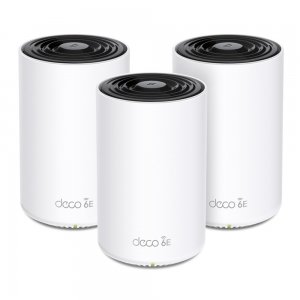 promo TP-Link Deco WiFi 6E Mesh AXE5400Mbps Tri-bande Deco XE75 Pro(3-pack), Couverture de 670㎡, WPA3, 1 port 2.5G, 2 ports Gigabit, idéal pour grandes maisons, Profitez au maximum de votre abonnement Fibre