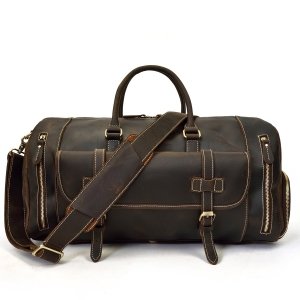 promo Sac de Voyage en Cuir véritable pour Hommes Sac de Voyage en Cuir véritable pour Hommes Sac à Main en Cuir de Vachette Haute capacité Vintage(Marron Foncé)