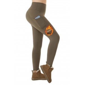 promo ineepor Legging Polaire Femmes Legging de Sport Femme avec Poches Taille Haute Hiver résistant à l'eau Leggings