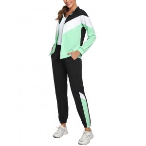 promo Marvmys Survêtement Femme Ensemble Zippé Couleurs Contrastées Fitness Jogging Manches Longues Sportwear vert M