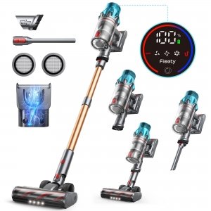 promo Fieety 550W/45Kpa Aspirateur Balai sans Fil,60Mins Aspirateur sans Fil Puissant Ecran Tactile,Rechargeable Support Mural, Anti-étranglement, Aspirateur balais pour Tapis,Sols Durs,Poils d'animaux