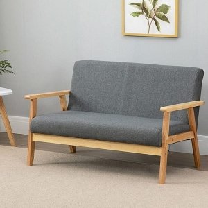 promo Dripex - Canapé 2 places - Moderne et scandinave - En bois et lin - Pour salon, chambre à coucher, bureau - Gris foncé - 113 x 67 x 75 cm