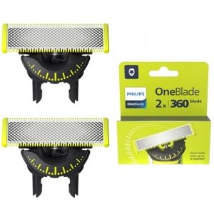 promo L'authentique Philips OneBlade 360, lames de rechange pour rasoir et tondeuse électriques OneBlade, avec peigne réglable 5en1, en acier inoxydable durable, 2 paquets, (modèle QP420/60)
