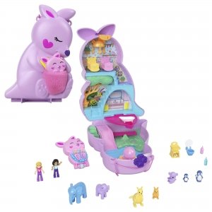 promo Polly Pocket Mini-Univers Coffret Famille Kangourous À Poche 2 en 1 avec 2 Mini-Figurines Et Accessoires, Jouets De Voyage, Jouet Enfant, Dès 4 Ans, HKV50