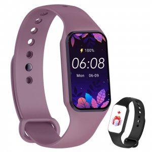 promo IOWODO Montre Connectée Femme Homme, Smartwatch, Montre de Sport, Étanche,Oxymètre Podomètre,Cardiofrequencemètre, Calories,Fitness pour Android iOS avec (Violet)