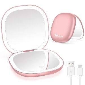 promo wobsion Miroir de Voyage avec Lumière LED, Rechargeable 1x/10x Miroir Grossissant Compact de Poche, Miroir Double à Main avec Lumière pour Sac à Main, Sac à Main-Or Rose