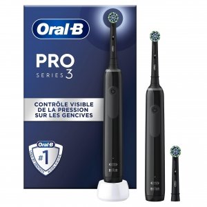 promo Oral-B Pro 3 3900 Brosse à Dents Électrique (Pack de 2), Duo Pack Brosses à Dents Plus 1 Brossette de Rechange, Noir: L'emballage peut varier