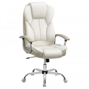 promo SONGMICS Chaise de Bureau, Fauteuil Gaming, Siège Ergonomique avec Accoudoirs, Réglable en Hauteur, Télétravail, Espace de Travail, Blanc Crème et Marron Caramel OBG057W01