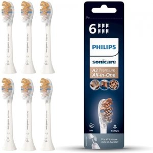 promo Philips Sonicare A3 Premium tout-en-un d'origine, tête de brosse à dents électrique de rechange - lot de 6 têtes de brosse de rechange Philips Sonicare, blanc (modèle HX9096/10)