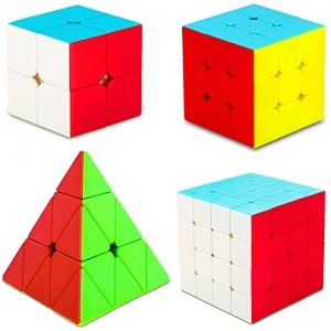 promo SISYS 4 Pack Speed Cube Set Magic Puzzle Cube Ensemble 2x2x2 + 3x3x3 + 4x4x4 + Pyraminx Pyramide Cubo Magique Casse Tete sans Autocollants 3D Puzzle Jouets pour Garçons Filles Enfants Adultes