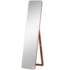 promo HOMCOM Miroir rectangulaire sur Pied et Mural dim. 37L x 43l x 156H cm MDF Aspect Noyer Clair