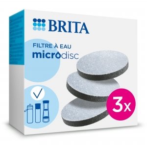 promo BRITA Pack de 3 filtres à eau Microdisc, pour bouteilles et gourdes filtrantes, réduit le chlore, le plomb et autres impuretés pour une eau du robinet plus pure.