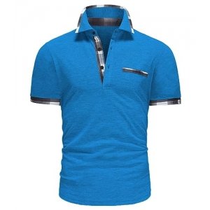 promo GLESTORE Polo Homme Manches Courtes Golf Polo Hommes Été Teeshirts Respirant pour Outdoor T-Shirt Bleu XL