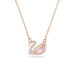 promo Swarovski Collier Dazzling Swan, cygne serti de cristaux éblouissants, placage de ton or rosé, rose