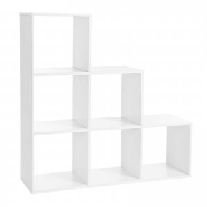 promo VASAGLE Bibliothèque, Étagère Escalier, Cloison Séparateur, Meuble de Rangement, 6 Compartiments, pour bureau, salon, chambre, Blanc LBC63WT