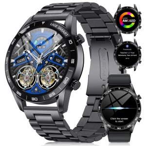 promo LIGE 1,43'' AMOLED Montre Connectée Homme, Montre Connectée avec Appel Bluetooth Assistant Vocal,109 Modes Sportifs, 2 Bracelets, 400Amh Etanche Smartwatch Sport…