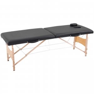 promo HOMCOM Table de Massage Pliante lit Table de beauté 2 Zones Portable Sac de tranport Inclus Hauteur réglable dim. 186L x 60l x 58-81H cm Bois Massif revêtement synthétique Noir