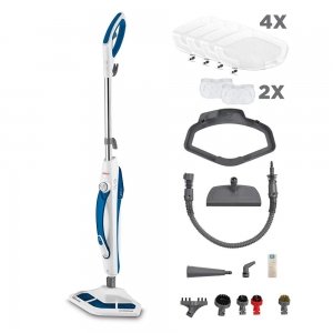 promo Polti Vaporetto SV460 Double, Nettoyeur Vapeur 2-en-1, Balai ou Nettoyeur à Main, 17 Accessoires Inclus, Nettoyage Complet de la Maison, Prêt en 15 Secondes, Réservoir Amovible, Blanc et Bleu