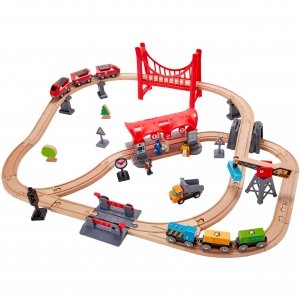 promo Jouet Hape Circuit de Ville pour Petit Train en Bois 51 pièces - Jeu de Construction pour Enfant de 3 ans et Plus - Jouet de Marque Traditionnelles