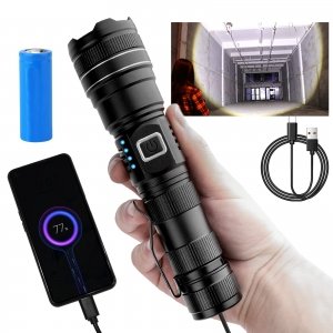 promo Lampe Torche LED 12000LM Puissante, Lampe de Poche Zoomable Étanche IP65, Équipé d'une batterie rechargeable de 5000mah, Lampe Torche LED Militaire en Aluminium pour Camping, Randonnée, Urgences