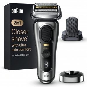 promo Braun Series 9 PRO+ 9557s, Rasoir Électrique Pour Homme, Système 2-En-1 Avec Tête De Massage ProComfort Pour Pré-Rasage, Base De Recharge, Étanche, 60 Min D'autonomie, Fabriqué En Allemagne, Argent