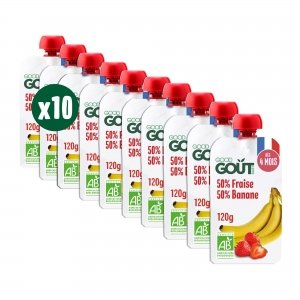 promo GOOD GOÛT - Gourdes Fraise Banane - Purée Bébé - Dès 4 Mois - 50% Banane, 50% Fraise - Sans Sucres Ajoutés - Fabriqué En France - 10x120g