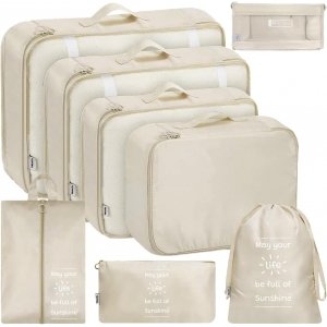 promo Shadcoler Organisateur Valise, Lot de 8 Organisateur de Voyage, Rangement Valise Organisateur, Packing Cubes, Organiseurs de Bagage Imperméable per Vêtements, Chaussures et Cosmétiques (Beige)