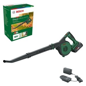 promo Souffleur de Feuilles sans Fil Bosch - UniversalLeafBlower 18V-130 (pour Le Nettoyage Rapide et Facile des Jardins, Allées et Terrasses ; Système 18V ; 1 Batterie 2,5 Ah et Chargeur)