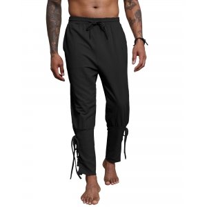 promo YAOBAOLE Pantalon Medieval Homme Pantalon Viking Homme Coton Pantalon Homme Lin Pirate Pantalon Renaissance Homme Noir 2XL