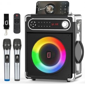 promo JYX Machine de Karaoké, bluetooth speaker pour adultes avec 2 microphones sans fil, Système de Karaoké portable pour soirée à la maison/au camping