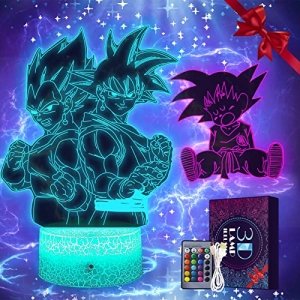 promo 2-en-1 Anime Veilleuse 3D pour Enfants,Manga Goku&Vegeta jouet ,Télécommande16Couleurs Changement LED Illusion Lampe Et Art Déco Lampe,pour Garçon Fille Chambre Décorer Cadeau d'anniversaire Noël