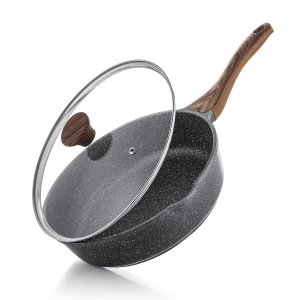 promo SENSARTE Poêle à Frire Profonde Avec Couvercle, Sauteuse Antiadhésive, Induction, Poignée Confortable et Ergonomique, Poêle en Pierre Saine, Sans PFOA（28cm）