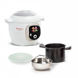 promo Moulinex, Cookeo Multicuiseur intelligent 6L, 150 recettes intégrées, Cuisson sans surveillance, Ecran intuitif, Guide de cuisson, Application MyMoulinex, 1600W, Blanc, 15 ans réparabilité