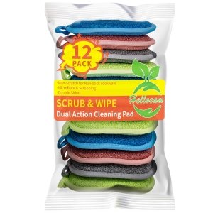 promo HELLOCAM Lot de 12 éponges Vaisselle lavables et réutilisables en Microfibre Double Face. Idéale pour Nettoyer Toutes Surfaces de la Cuisine. Tampons grattants Non rayants pour plaques et poêles