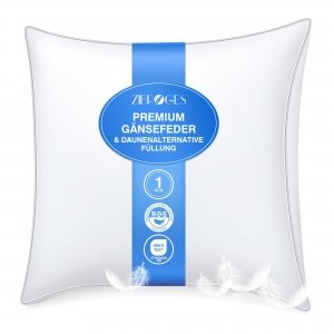 promo Zibroges Oreiller en Plumes de Luxe 80x80 cm avec Triple Couche de Confort, Premium d'oreiller Confort Coussin en Duvet Hygiénique, Remplissage Doux 100% Moelleux Oreiller, Lavable et Respectueux