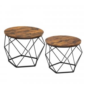 promo VASAGLE Table Basse Ronde, Lot de 2, Table d’Appoint, Bout de CanapÉ, Style Industriel, Plateau Amovible, Cadre en Acier, pour Salon, Marron Rustique et Noir LET040B01