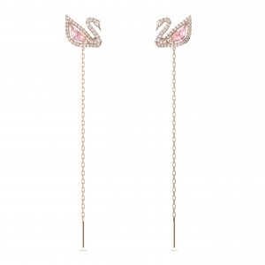 promo Swarovski Boucles d'oreilles Dazzling Swan, pendants d'oreilles avec cristaux scintillants, forme iconique du cygne, chaîne détachable, placage de ton or rosé