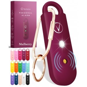 promo Vantamo Alarme personnelle pour femme – Double haut-parleurs extra forts, d'abord avec avertissement de batterie faible avec lumière stroboscopique, rechargeable – Porte-clés d'alarme de sécurité